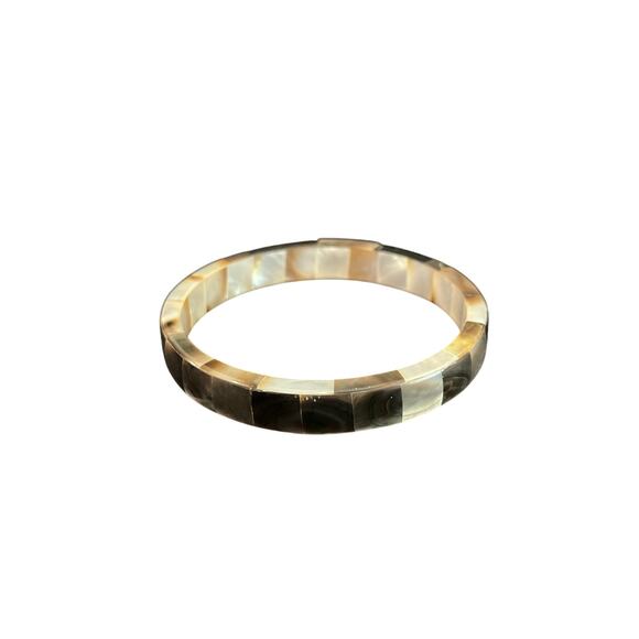 Mother of Pearl Shell Inlay Bangle Bracelet Boho Coastal Mosaic Style 8” - Picture 3 of 5